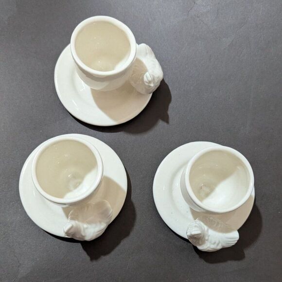 vintage Ceramic Egg Cups Chicken Design    Breakfast Decor Set Of 3 Farmhouse - Picture 4 of 8